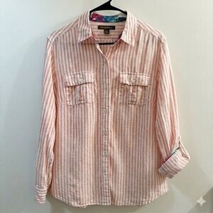 Tommy Bahama Pink Striped 100% Linen Button Down Shirt Small Petite SP